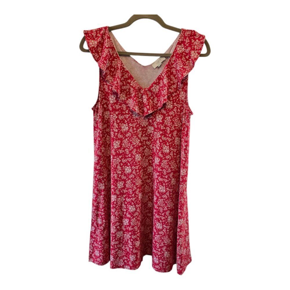 LOFT SLEEVELESS RUFFLE FLORAL FLOWY MINI DRESS SIZE MEDIUM PINK WHITE VACAY